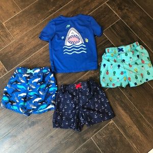 3 Cat & Jack swimsuits + 1 Old Navy rash guard 3T